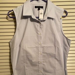 NWT Banana Republic women sleeveless top grey/lite blue pinstripe shirt.size 12